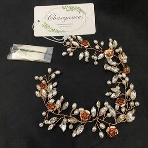 NWT Hair jewelry with ribbon and pins rose gold color roses pearls
